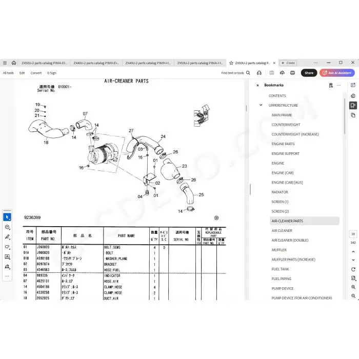 Hitachi excavator Zaxis ZX40U-2 ZX50U-2 parts + service manual